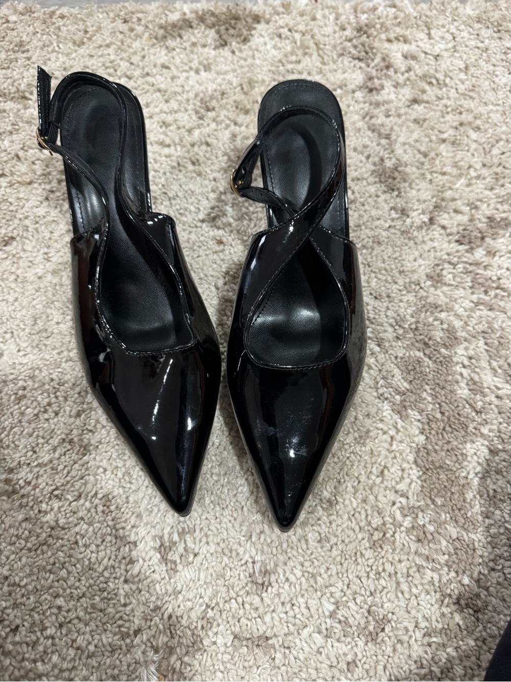 Black Patent Pointed Slingback Heels